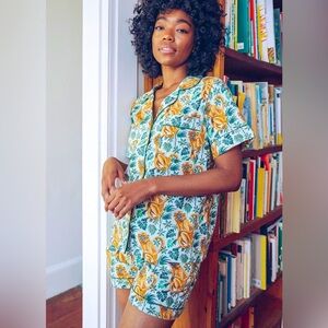 Anthropologie Print Fresh Tamarind Mint Tropical Monkeys Pajama Set